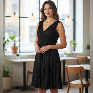 Adrianna Papell Black Taffeta Formal Cocktail Dress NWT‎